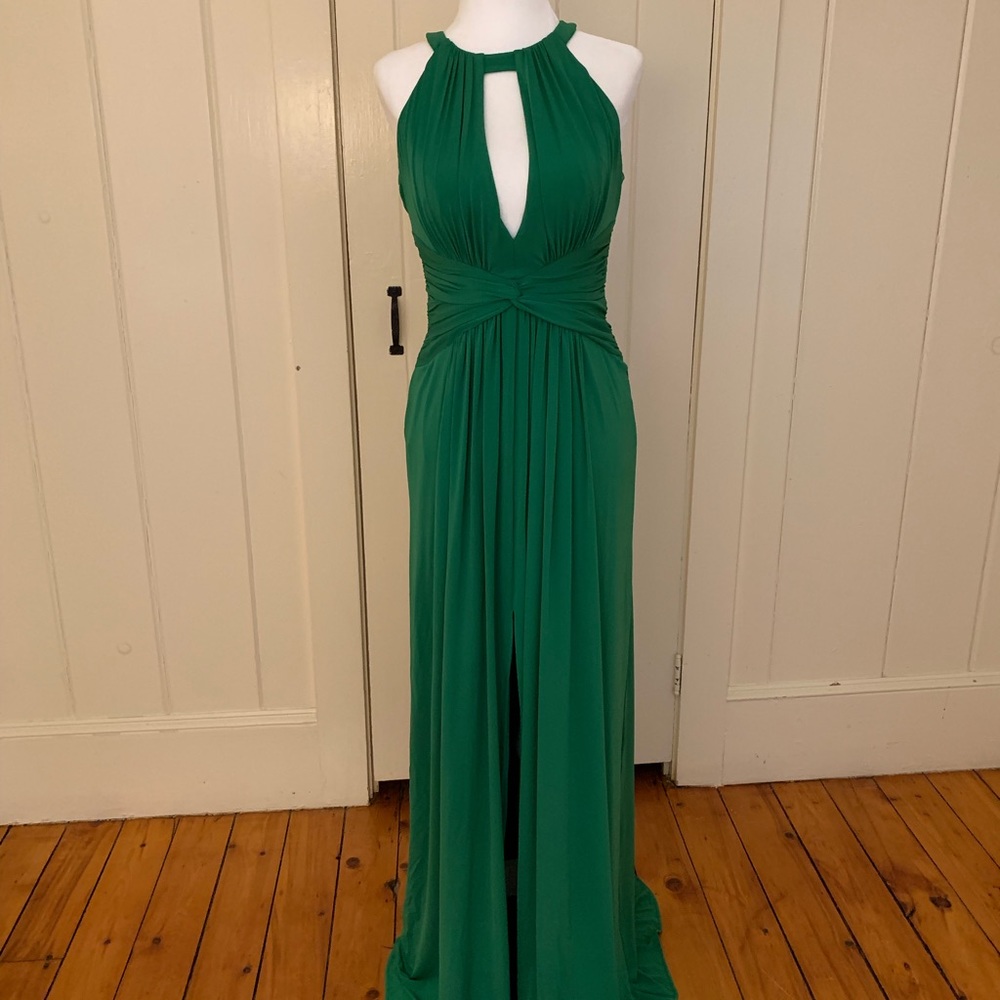 BCBG Jersey Floor-length Green Goddess Gown NWT!